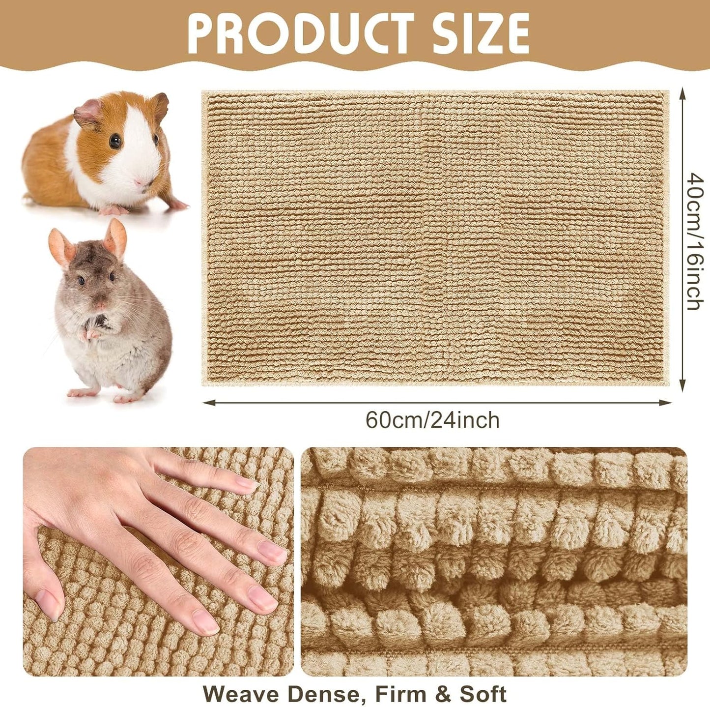 Amylove 4 Pcs Guinea Pig Cage Liner Guinea Pig Bedding Washable Fleece Pee Pads Reusable Small Animals Training Mat Small Animal Sleeping Bed for Bunny Hamster (Beige,16 x 24 Inch)