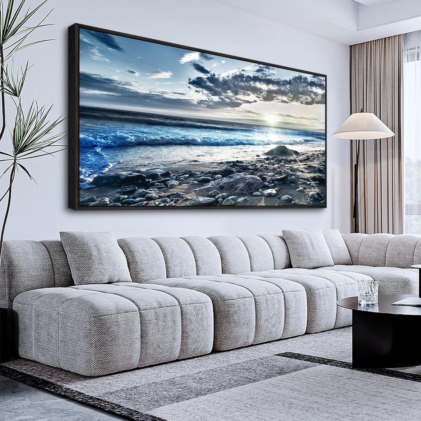 Wapluam Wall Decorations For Living Room Large Canvas Prints Wall Art For Bedroom Office Wall Decor Scenery Wall Painting Blue Sea Pictures Artwork For Fashion Black Framed Beach Posters Home Decor