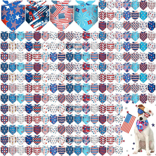 Sanwuta 120 Pcs 4th of July Bandanas for Dogs Patriotic Pet Scarves Adjustable Soft Cute Dog Triangle Scarfs for Medium Small Dogs Cats Large Puppy