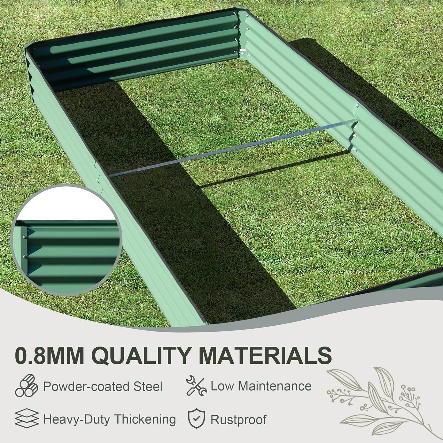 Domi Galvanized Raised Garden Bed, 8x4x1Ft Thickening Metal Planter Box for Vegetables Bottomless for Backyard Outdoor, 1" Deep w/ 228 Gallon Capacity - Green