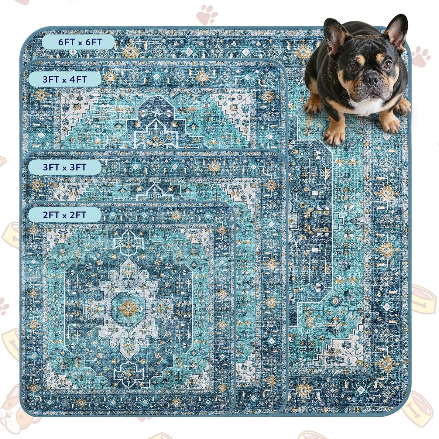 Lahome Super Absorbent Washable Pee Pads for Dogs - Secure Floor Protection - Non-Slip, Leakproof Reusable Pads for Training, Crates & Playpens (2 Pack, 36"x36", Blue)