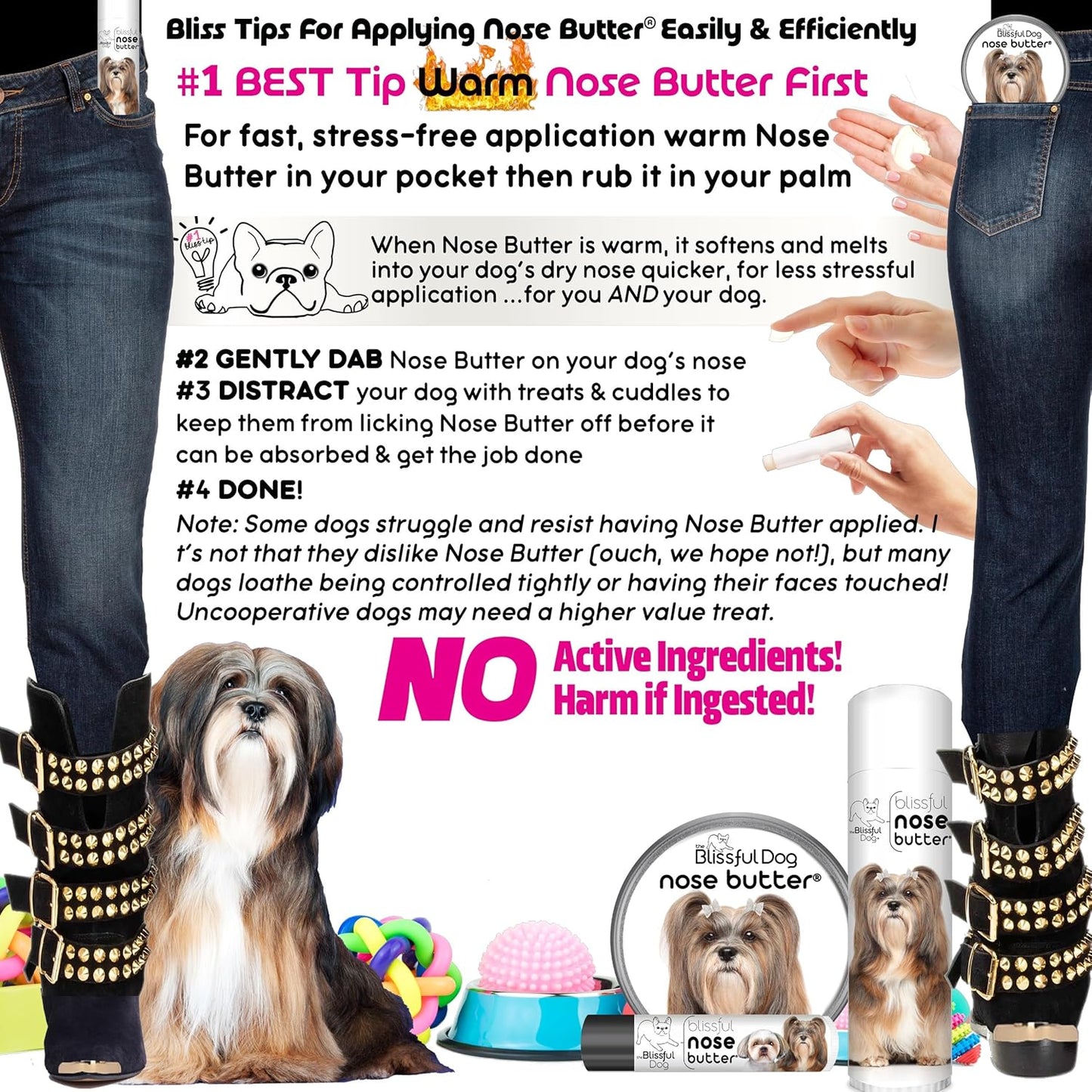 The Blissful Dog Lhasa Apso Nose Butter for Dry, Cracked Skin, Lick-Safe Dog Nose Balm with Moisturizing Shea Butter, Almond, Olive, and Essential Oils, Pet Supplies, Uncented, 1 oz.