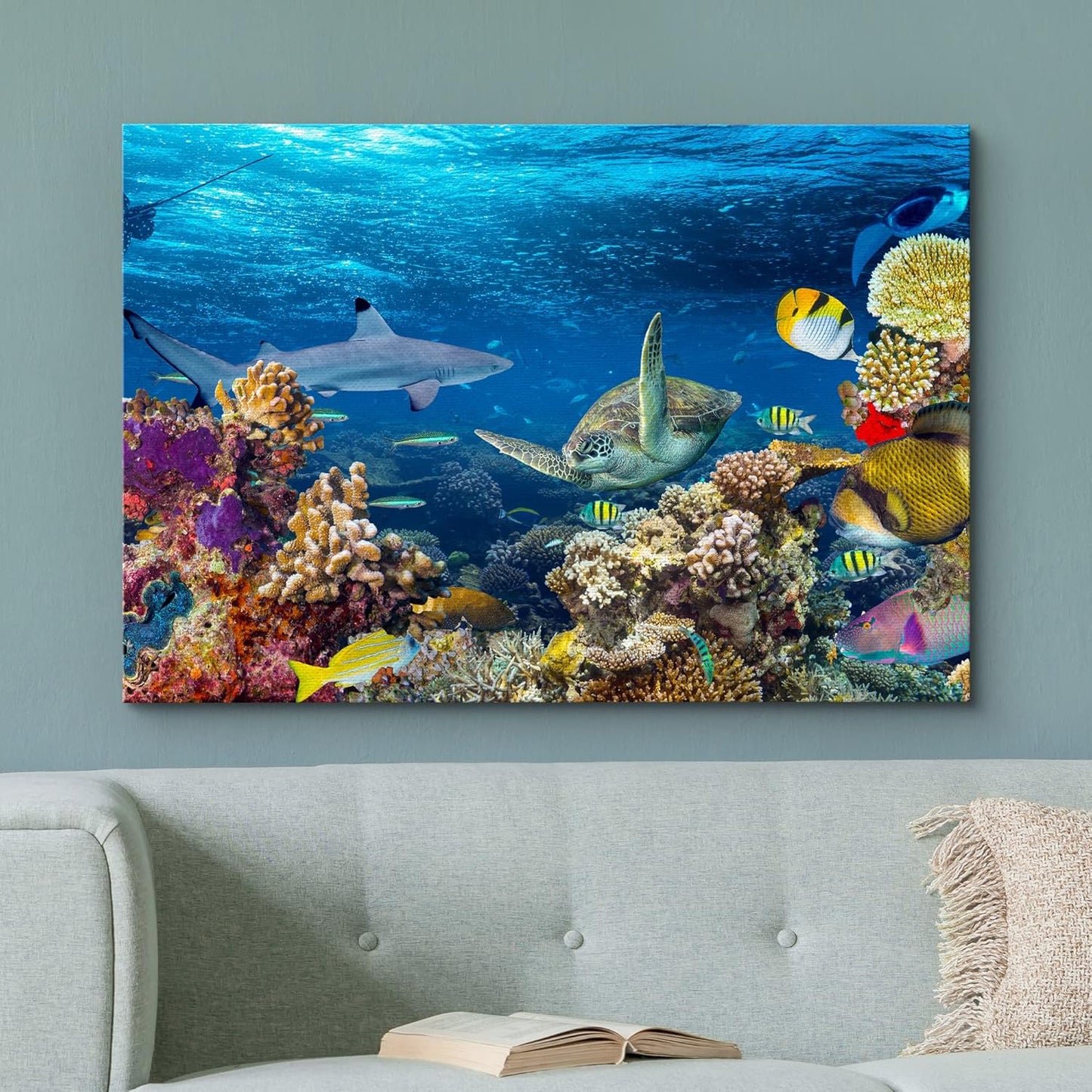wall26 Canvas Print Wall Art Tropical Island Underwater Turtle Shark Nature Animals Photography Realism Rustic Scenic Landscape Wilderness Earth Colorful for Living Room, Bedroom, Office - 32"x48"