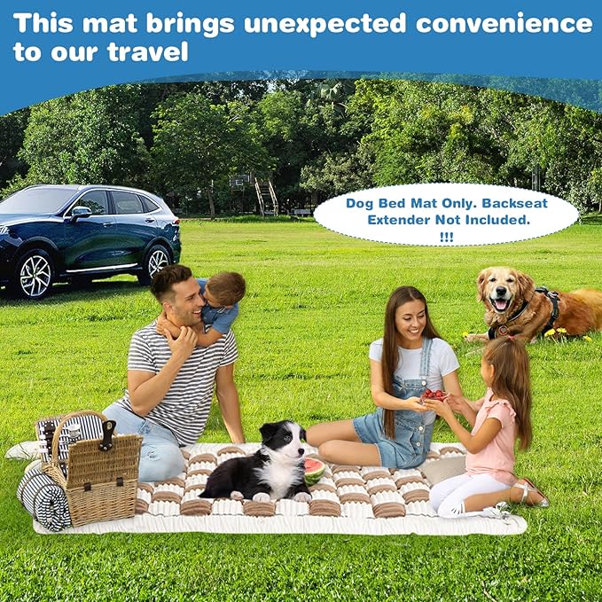 VClife Khaki Plaid Dog Car Bed Mat, Non-Slip Backseat Extender Pet Blanket, Washable Dog Bed Mat for SUVs, Sedans & Small Trucks, Portable Travel Pad for Dogs, Wear Resistant, Pet Friendly, 51"×23.6"