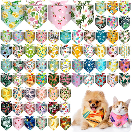 Reginary 72 Pack Summer Bandanas - Triangle Scarf Bibs for Dogs - Adjustable Dog Bandana for Pet Costume Accessories (Classic)