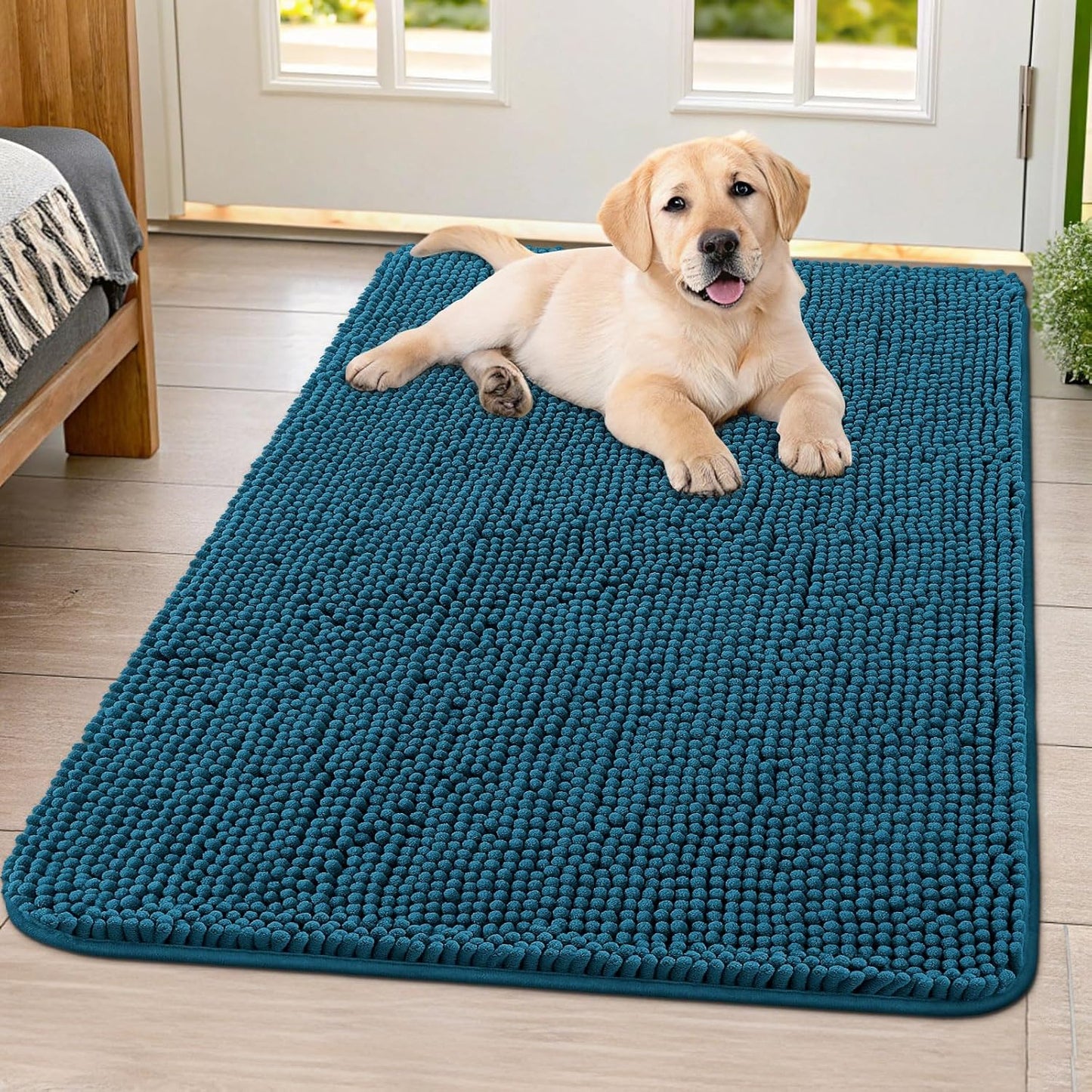 Smiry Dog Door Mat for Muddy Paws 40x32, Absorbs Moisture and Dirt Doormat, Non-Slip Washable Quick Dry Chenille Front Door Mat Indoor Entrance, Entryway Carpet for Inside Floor, Atlantic Blue