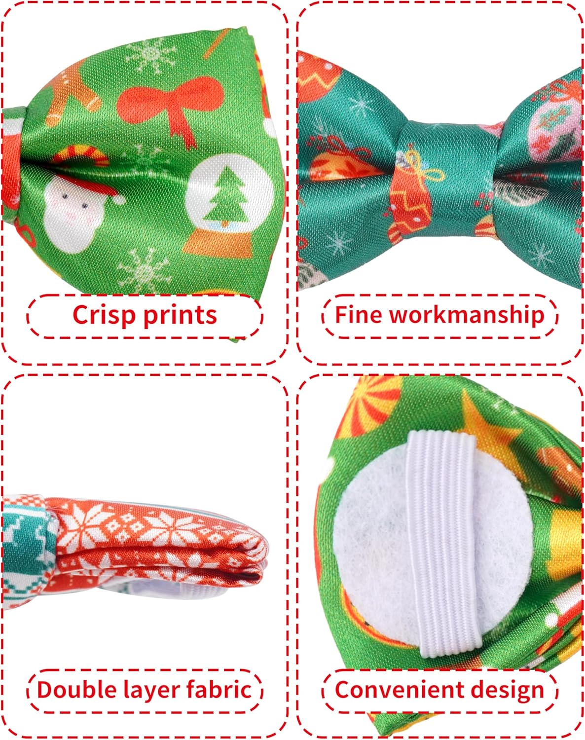 PET SHOW 10 Pack Christmas Big Dog Bow Ties for Large Medium Dogs Sliding Collar Attachments Xmas Tree Bowties Santa Bowknots Holiday Party Pet Grooming Accessories(Large)