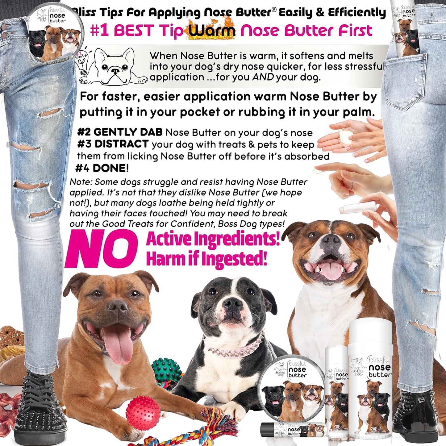 The Blissful Dog Staffordshire Pitbull Terrier Unscented Nose Butter - Dog Nose Butter, 8 Ounce