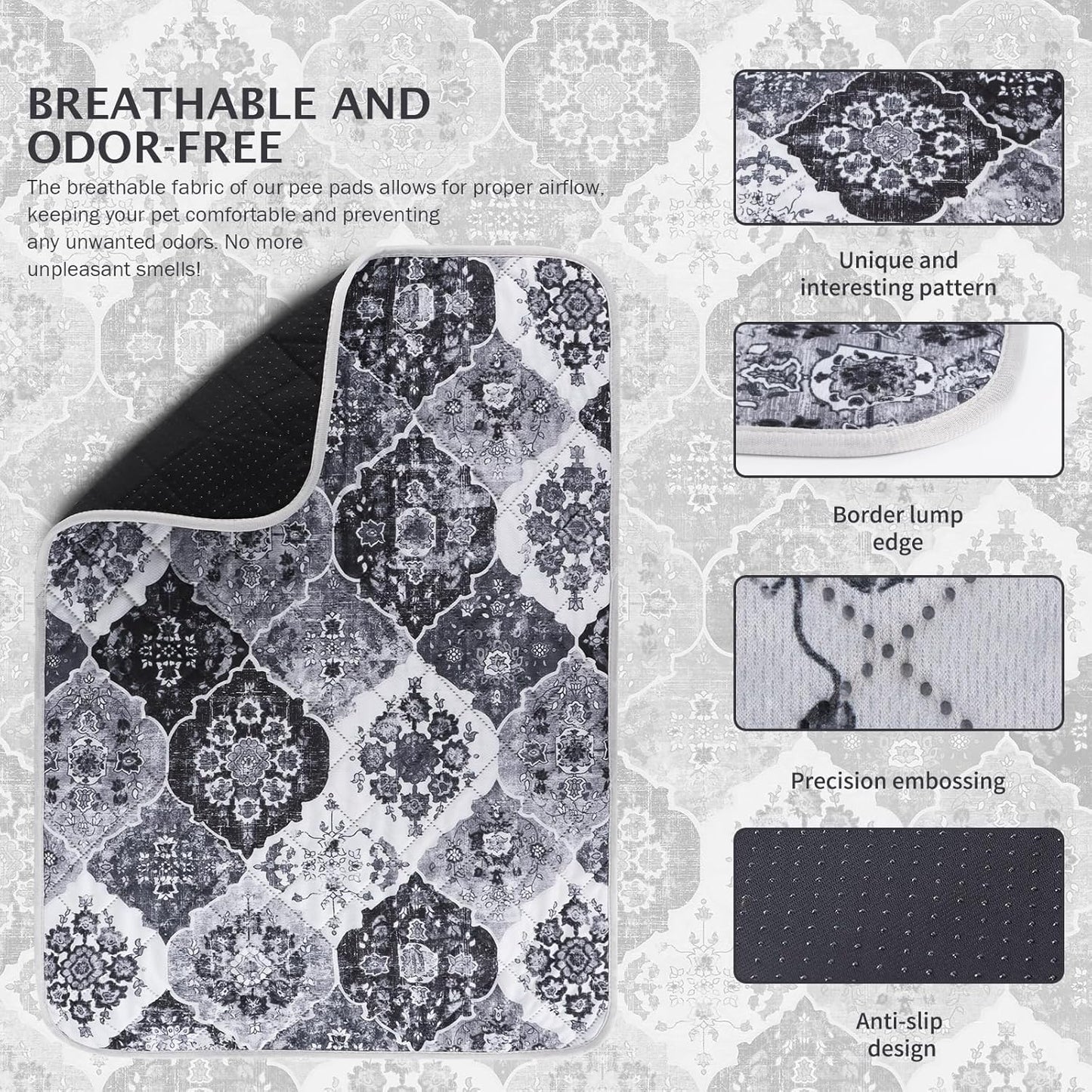 IEUUMLER Washable Pee Pads for Dogs, 2 Pack Reusable Pee Pads for Dogs Non-Slip Grip, Super Absorbent Waterproof Puppy Pads for Potty Training, Playpen, Crate, Whelping Box EU011 Black Grey, 41x41