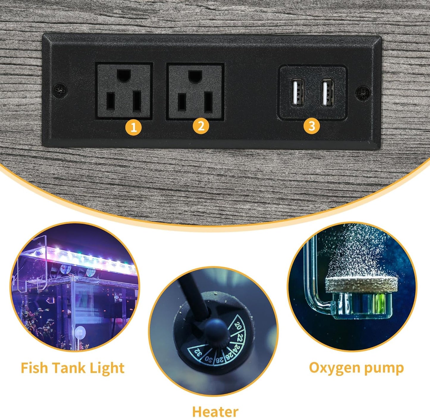 DWVO 20-29 Gallon Aquarium Stand with Power Outlets & LED Light, Cabinet for Fish Tank Accessories Storage - Metal Fish Tank Stand Suitable for Turtle Tank, Reptile Terrarium, 350LBS Capacity, Grey