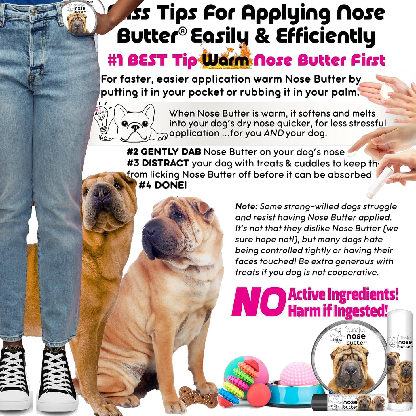 The Blissful Dog Chinese Shar-Pei Nose Butter for Dry, Cracked Skin, Lick-Safe Dog Nose Balm with Moisturizing Shea Butter, Almond, Olive, and Essential Oils, Pet Supplies, Uncented, 1 oz.