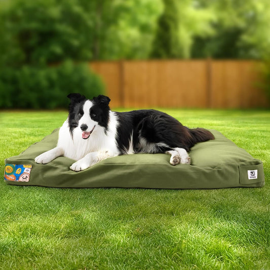 Sytopia 36-Inch Canvas Outdoor Dog Bed, Washable & Waterproof with Chew-Resistant Removable Cover, Ideal for Large & Medium Dogs for Indoor, Outdoor, Crate, or Patio Use (Green)