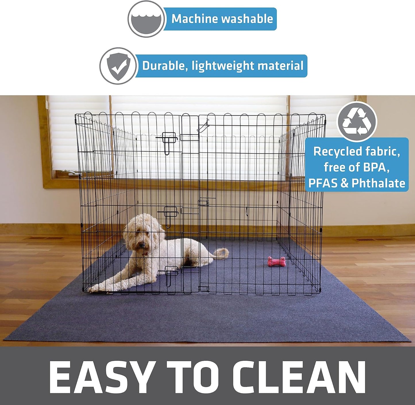 Drymate 2-Pack Jumbo Dog Playpen Mat (60x74), Absorbent, Waterproof, Slip-Resistant, Machine Washable, Reusable Puppy Pad for Training, Whelping, Housebreaking, Incontinence, Crate, Kennel (USA Made)