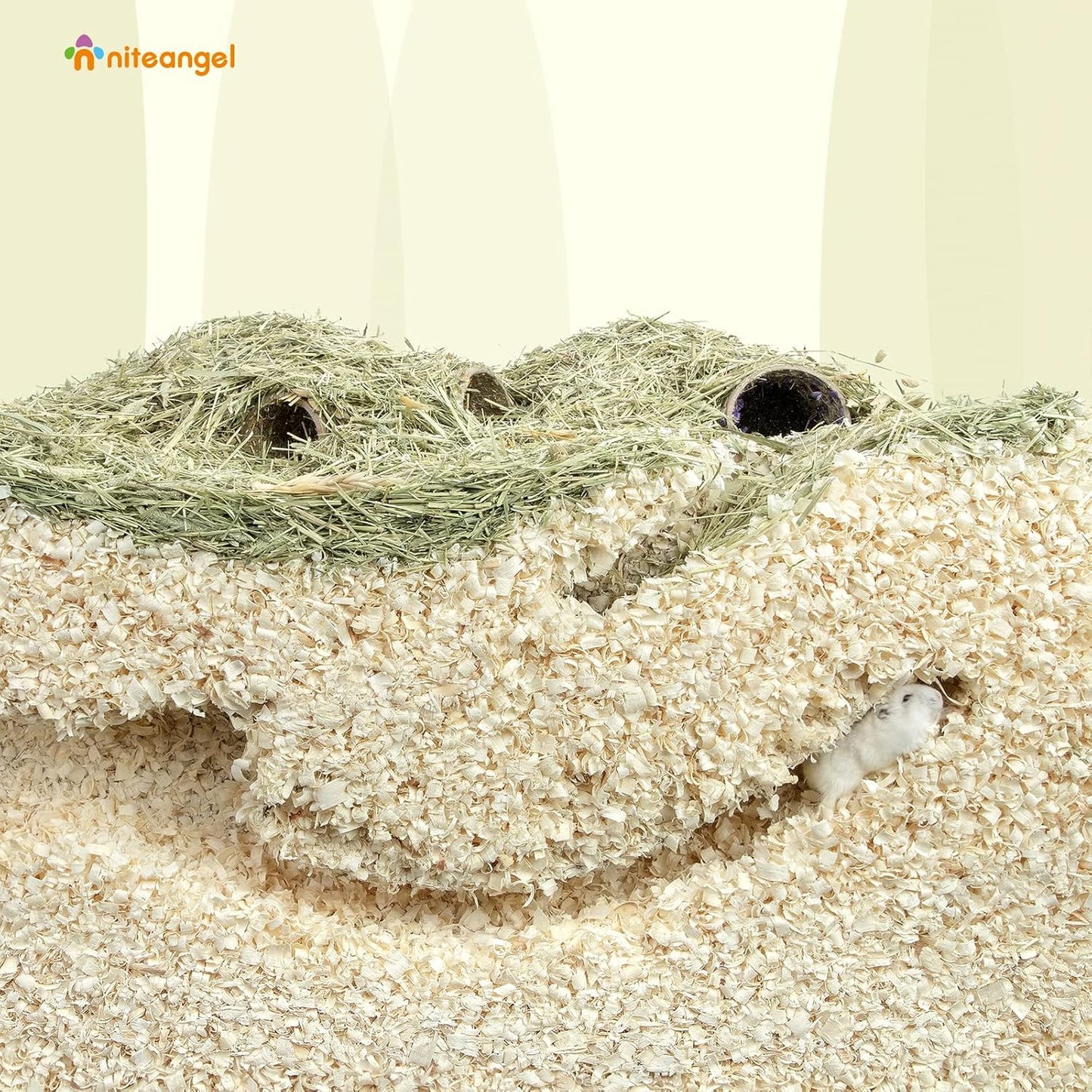 Niteangel Aspen Shaving Hamster Beddings for Syrian Dwarf Hamster Gerbil Mice Degu Rat Rabbit Bunny Guinea Pig Chinchilla Hedgehog or Other Small Pets (65L - Mini)