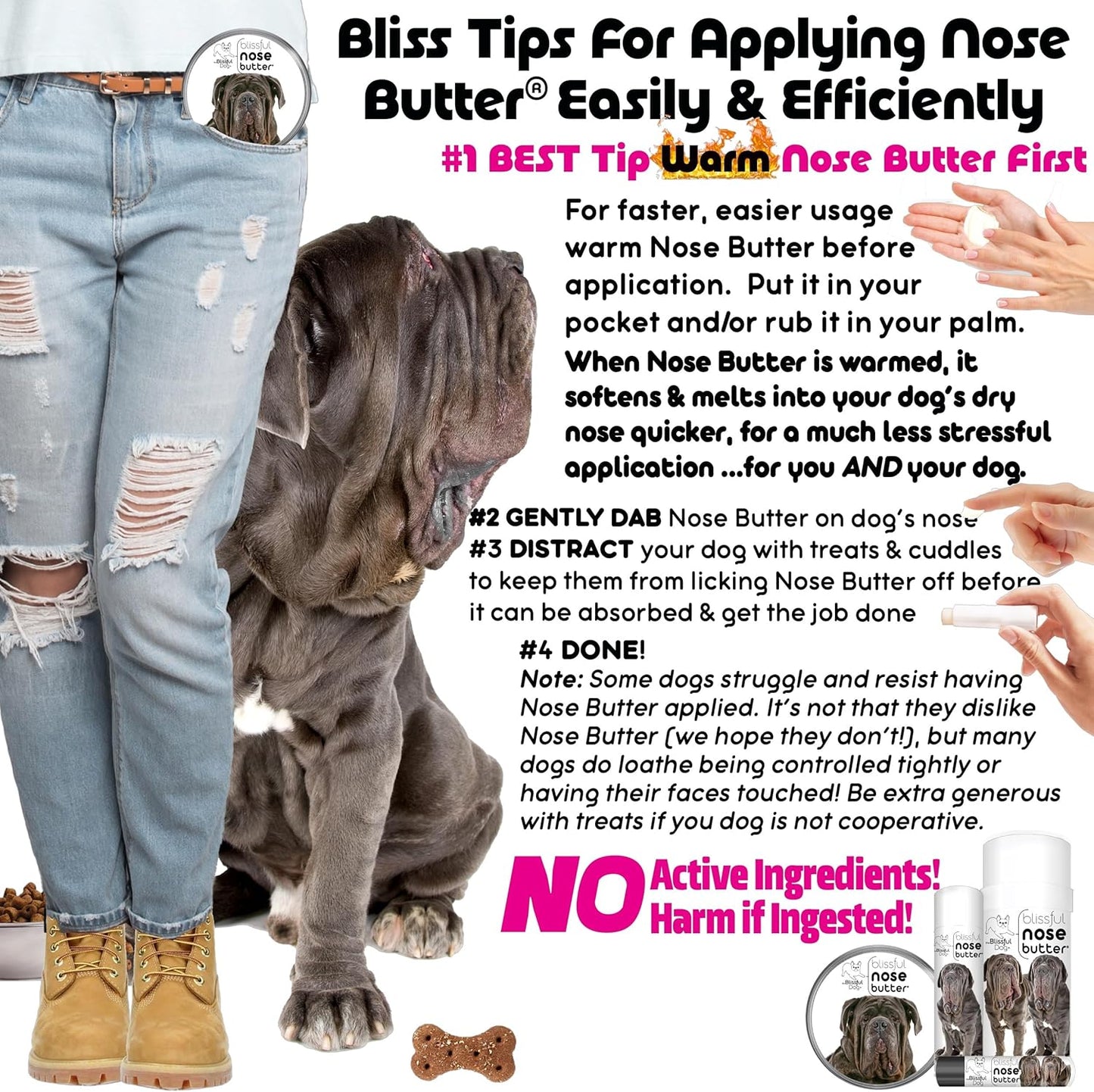 The Blissful Dog Neapolitan Mastiff Nose Butter for Dry, Cracked Skin, Lick-Safe Dog Nose Balm with Moisturizing Shea Butter, Almond, Olive, and Essential Oils, Pet Supplies, Uncented, 0.50 oz.