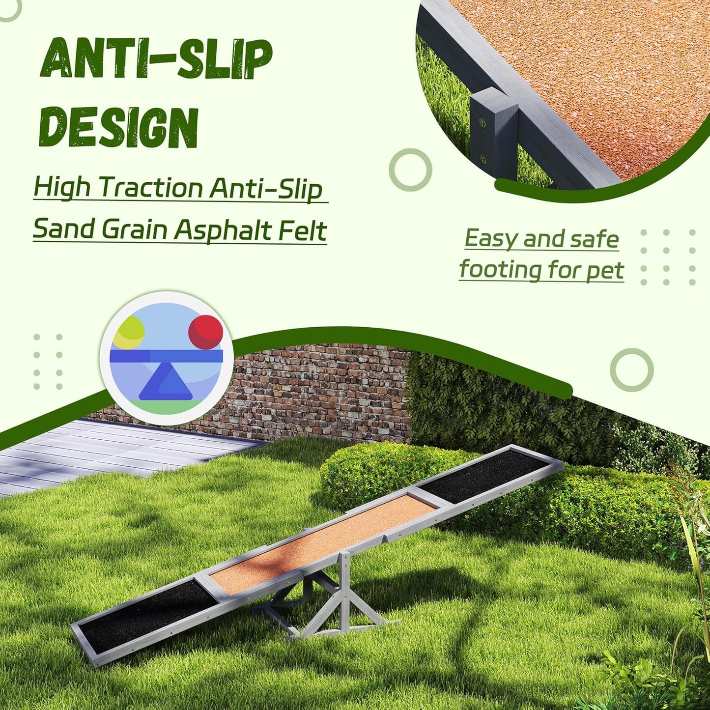 PawHut Wooden Dog Agility Seesaw for Training and Exercise, Platform Equipment Run Game Toy, Weather Resistant Pet Supplies, 83" L x 16" W x 14" H, Gray