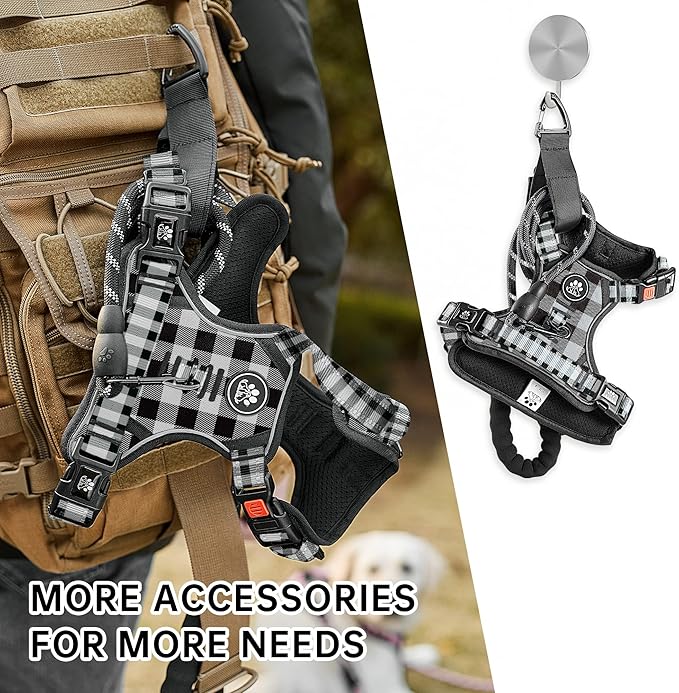 NESTROAD Dog Harness (Checkered Black,S) with Leash, Reflective, Adjustable, Soft Padded, Easy Control Handle, for Small Dogs, Front & Rear Clip Design