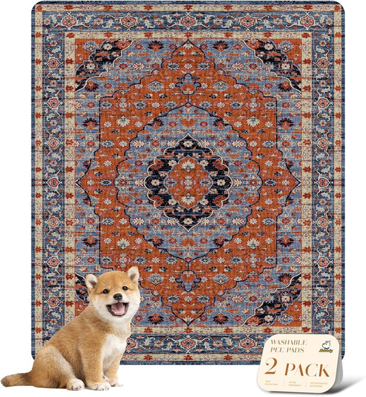 nunubaby Washable Pee Pads for Dogs, Stylish, Non-Slip and Leak-Proof Pee Pads. Reusable Potty Pads for Dogs for Crates and Floors.(Red/Multi, 31" x36")