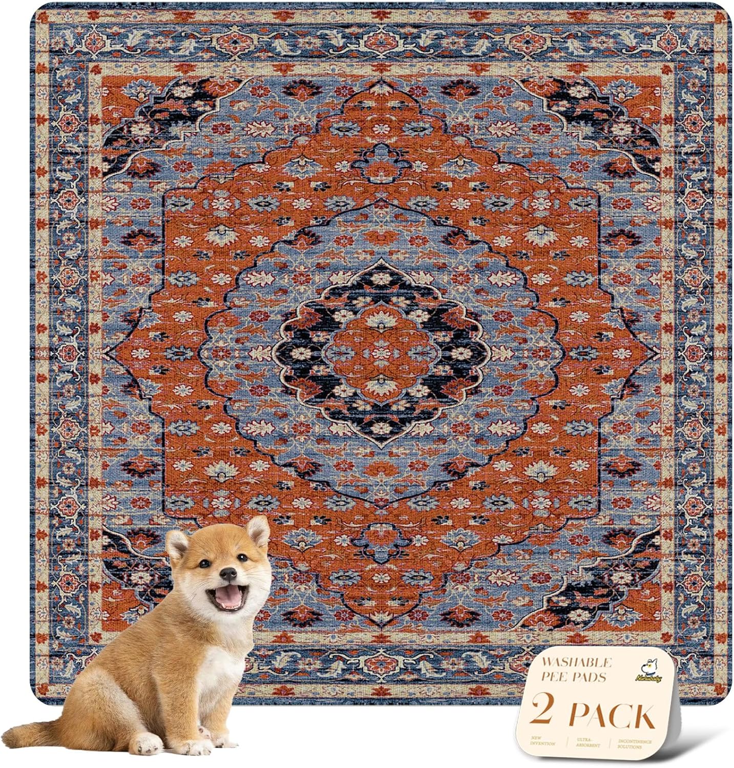 nunubaby Washable Pee Pads for Dogs, Stylish, Non-Slip and Leak-Proof Pee Pads. Reusable Potty Pads for Dogs for Crates and Floors.(Red/Multi, 36" x36")