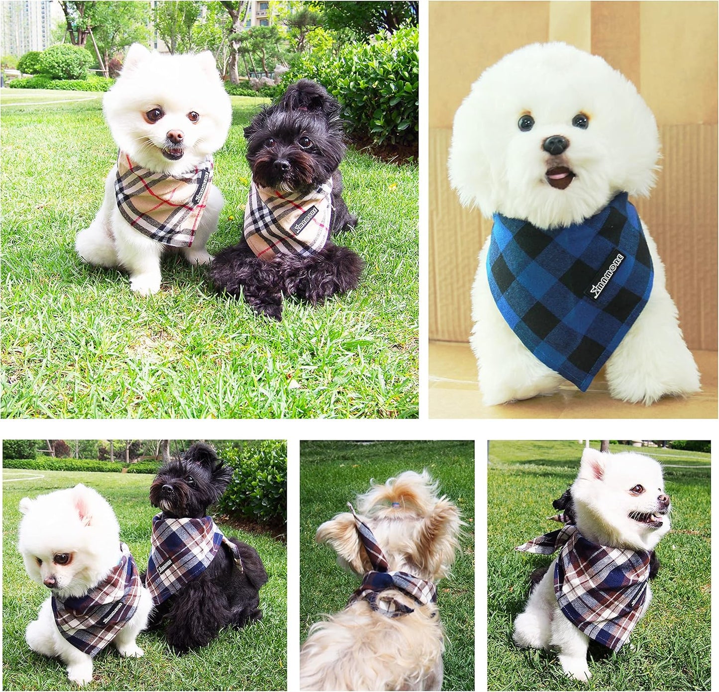 Adjustable Plaid Dog Bandanas,1PC Soft Washable Cotton Triangle Bib Kerchief Scarfs for Small Medium Large Dogs and Cats (Grey, Small)