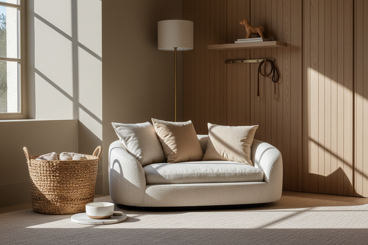 Elevate your pet’s space with timeless design, soft textures, and soothing neutral tones.